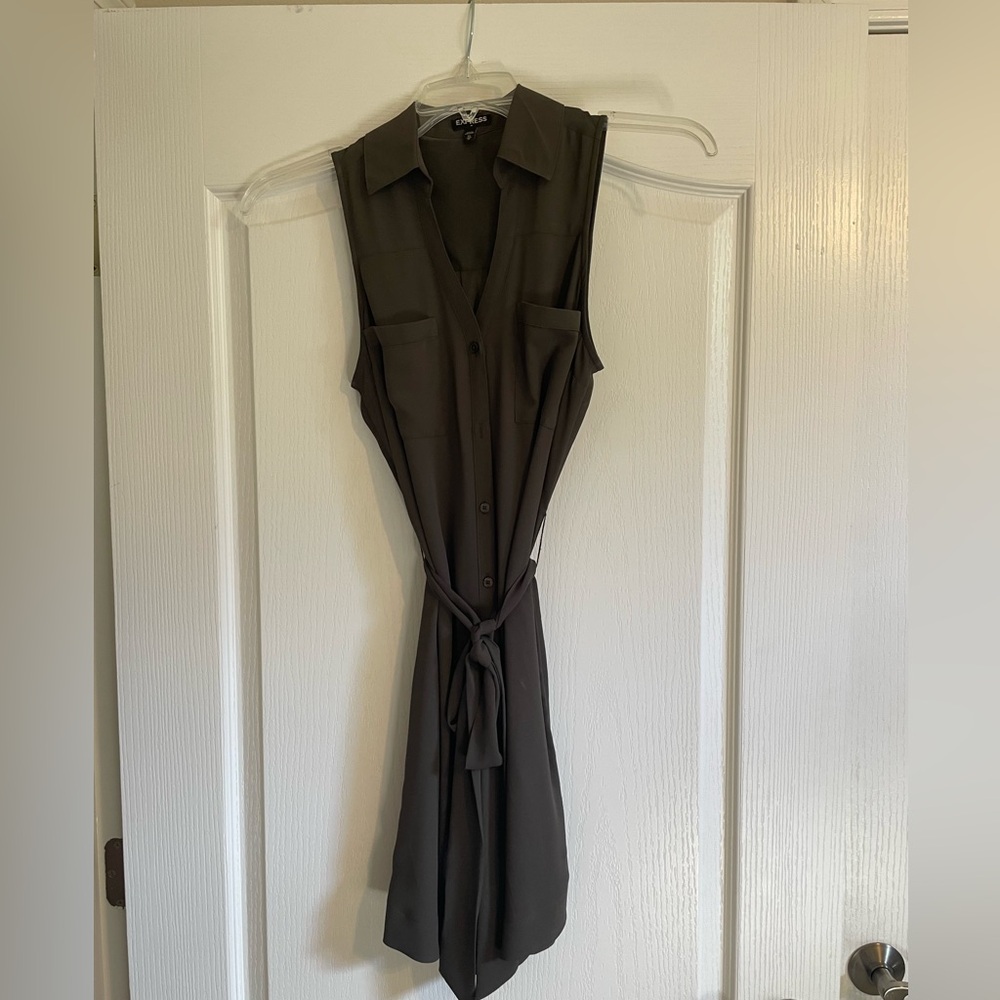 Sleeveless Dark Olive Button-Down Dress